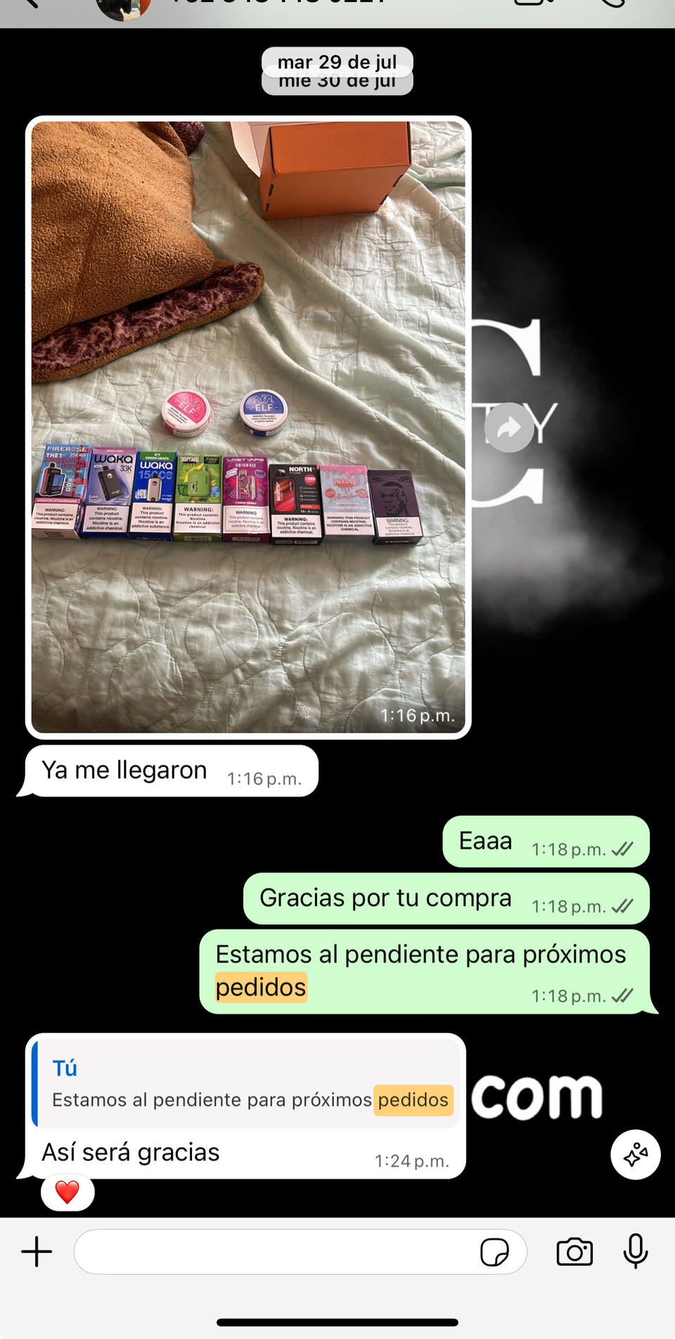 Captura de WhatsApp de cliente