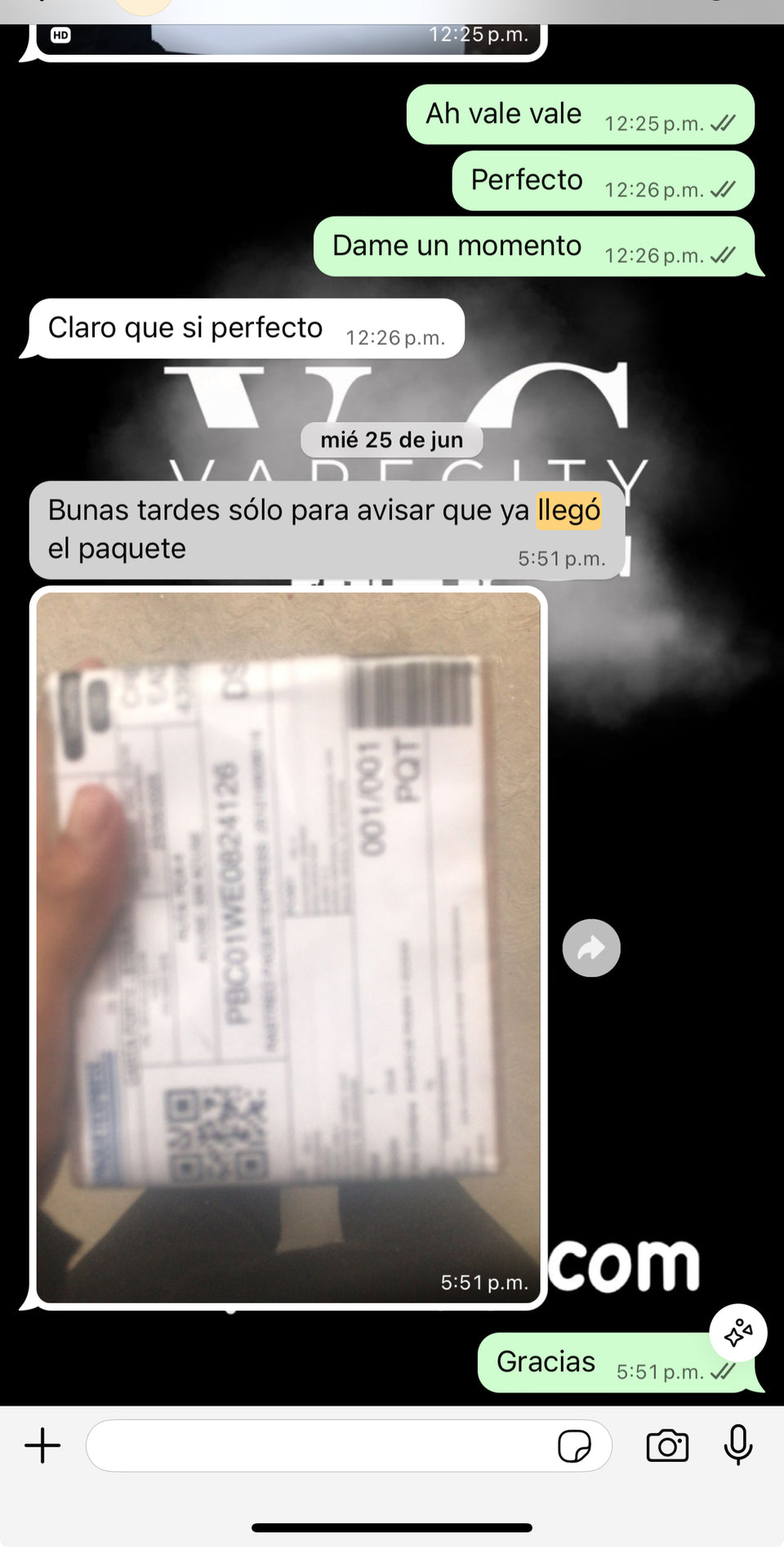 Captura de WhatsApp de cliente
