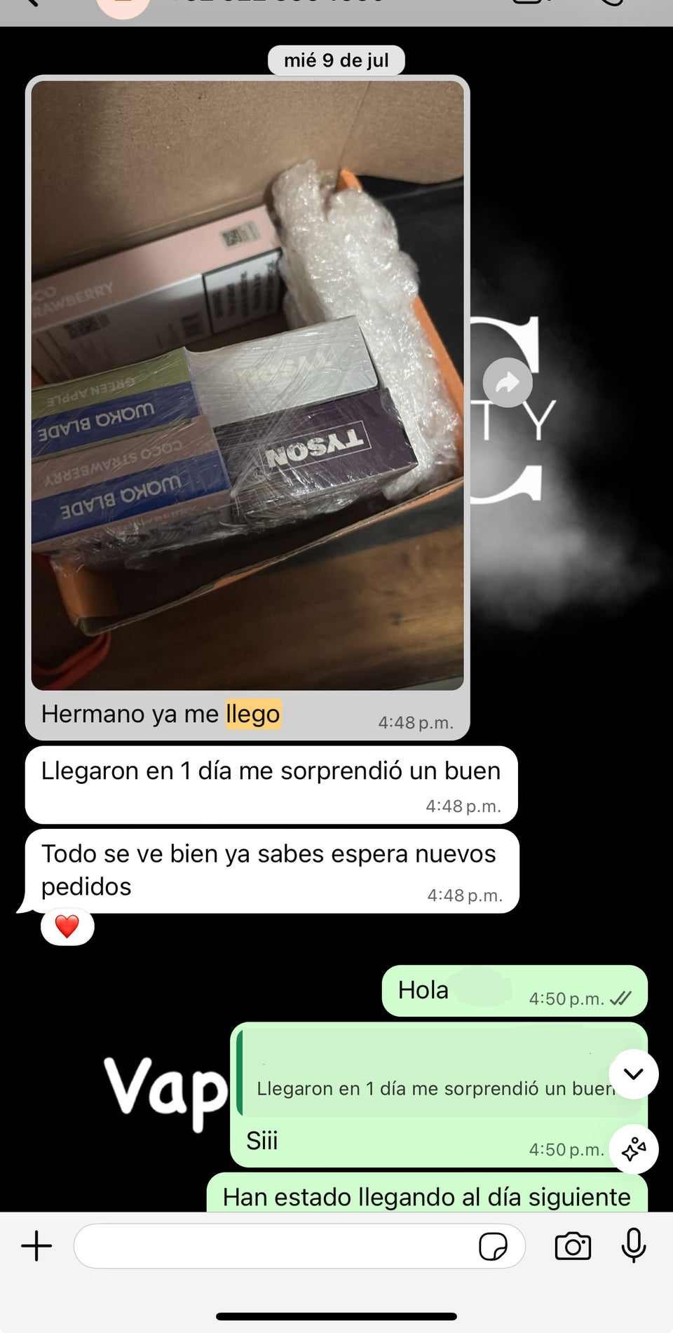 Captura de WhatsApp de cliente