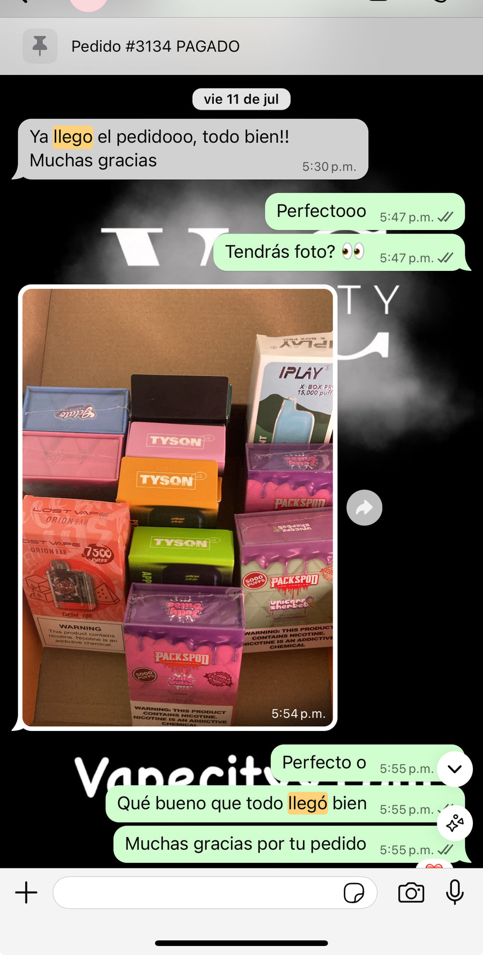 Captura de WhatsApp de cliente