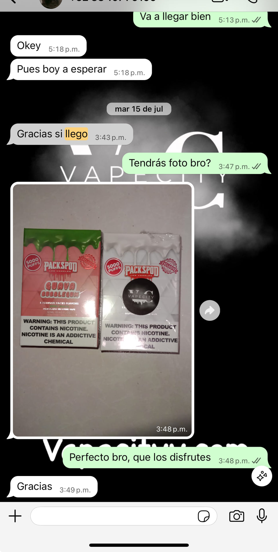Captura de WhatsApp de cliente